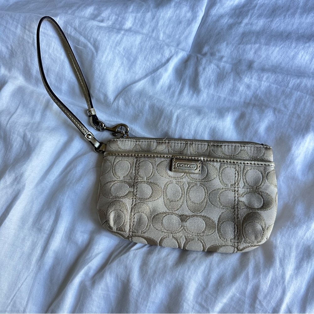 Coach Signature Beige Wristlet